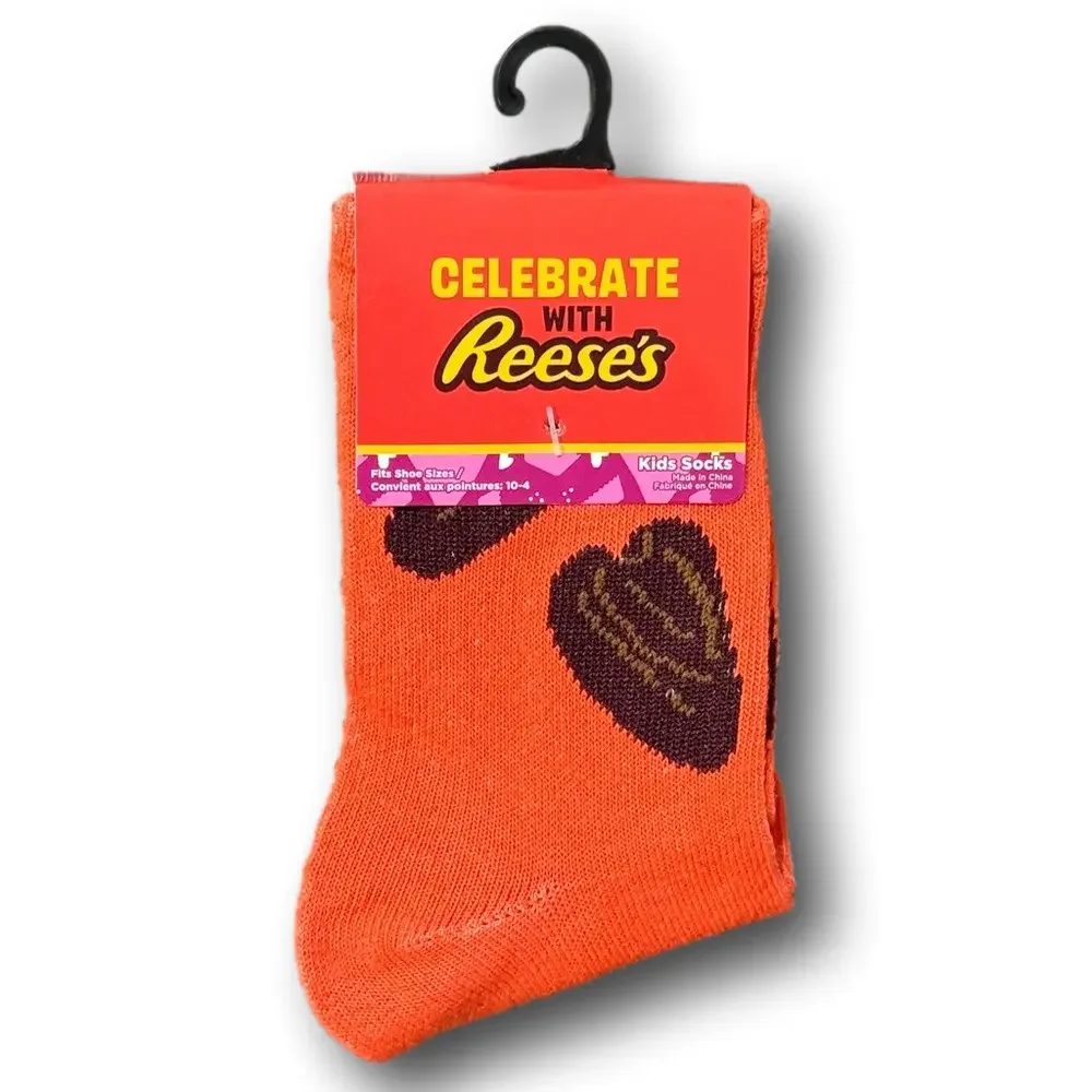 Kids Reese's Peanut Butter Cups Hearts Funny Novelty Crew Socks - NWT